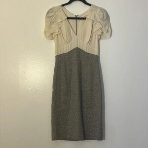 Rebecca Taylor | Fitted Retro style silk/linen blend dress Womens size 2 leopard